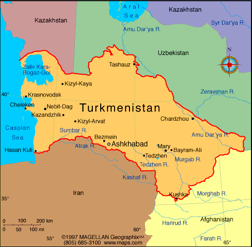 turkmenistan regions carte